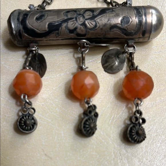 Vintage Silver and Orange Beaded amulet - Picture 3 of 4